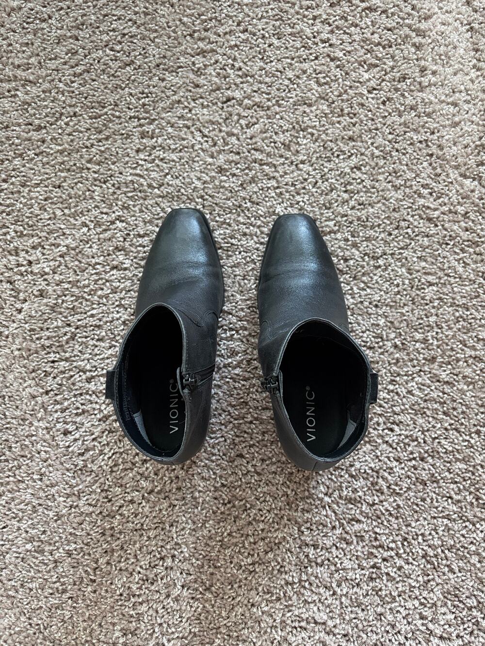 Vionic Black Leather Ankle Booties – Women's Size 8